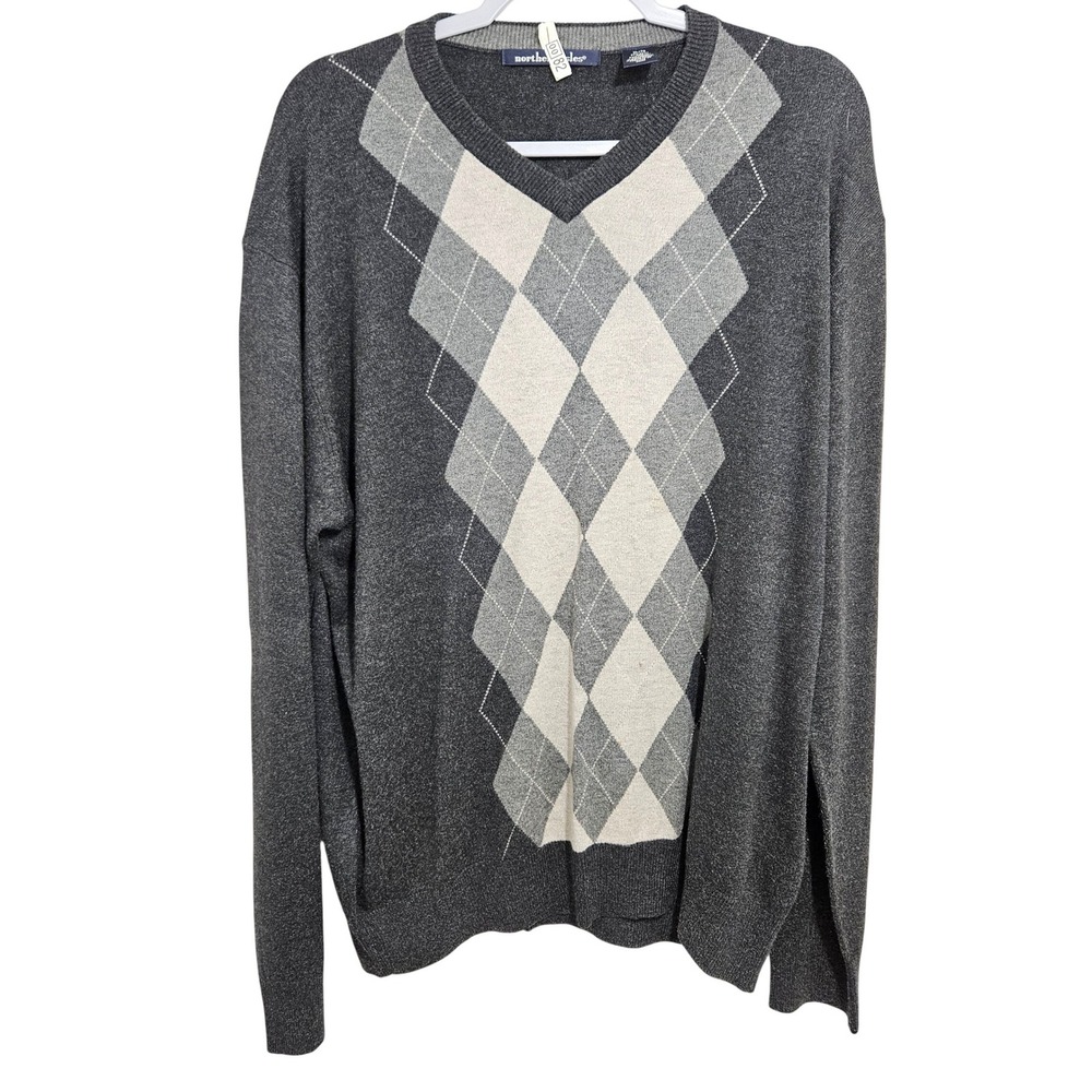 Northern Isles Sweater Mens XL Argyle 2 Ply Silk Cashmere Long Sleeve